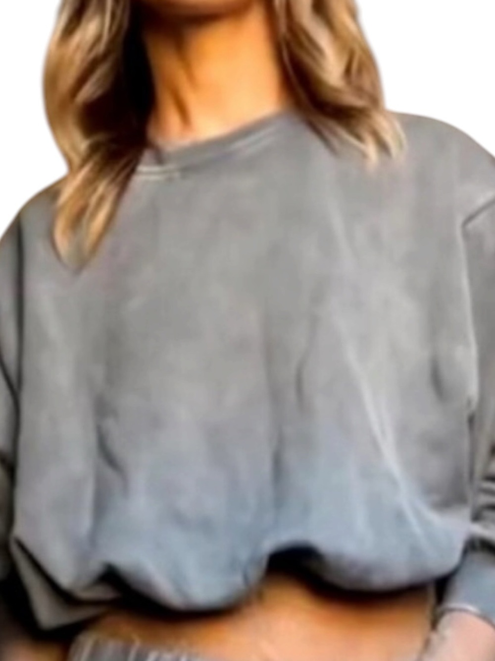 ZARA Washed Bubble Hem Crewneck Crop Sweatshirt in Gray Size MED — SUPER CUTE!!!